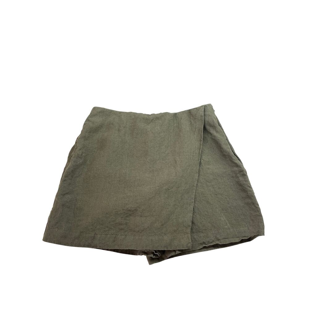 Talbots Skort Shorts 100% Linen Women’s Size 6 Olive Green Lined Side Zipper